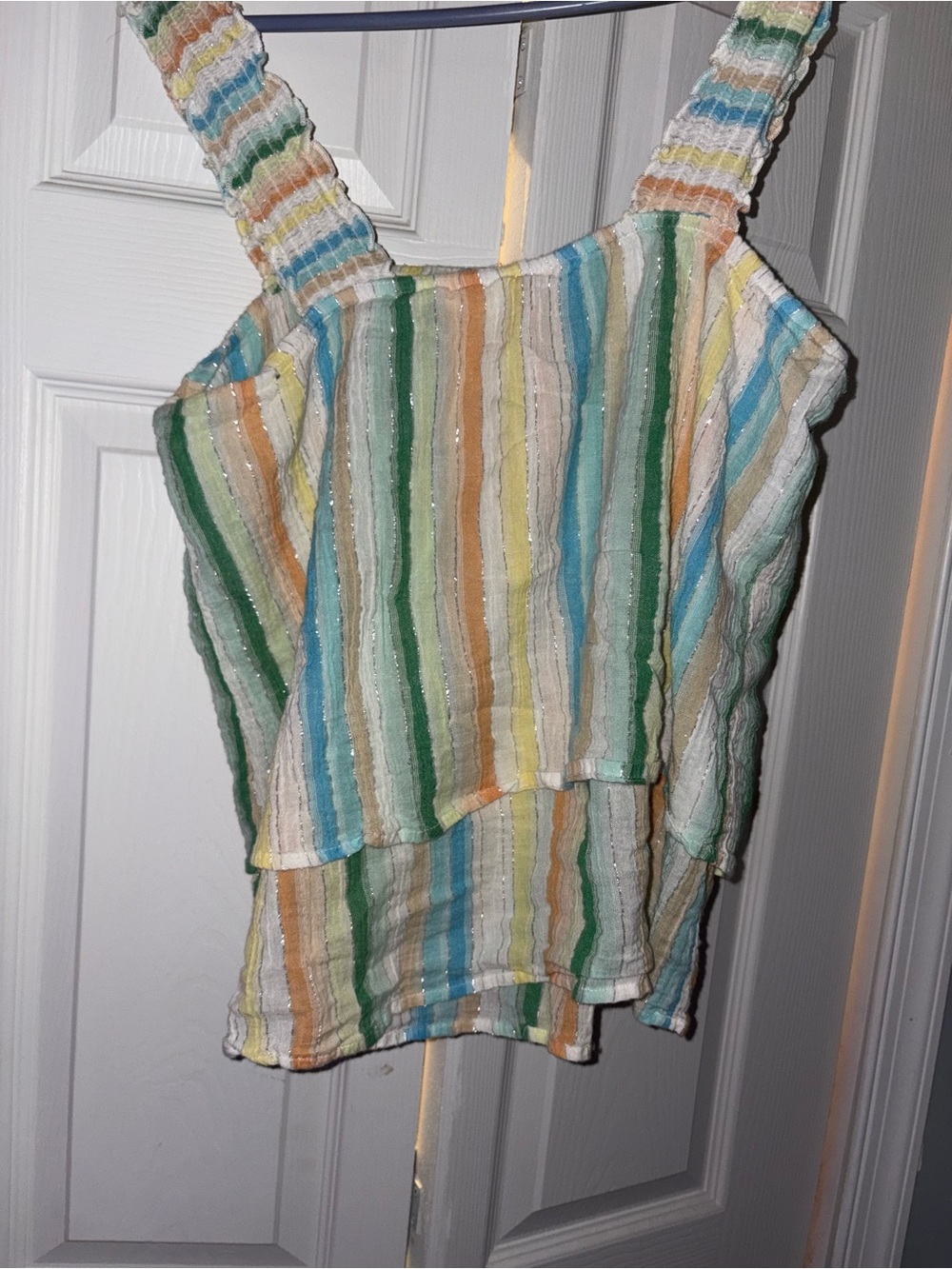 Women’s Striped Multicolor Smocked-Strap Tank Top